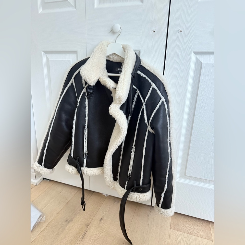 Missguided Black and Cream Shearling Jacket
